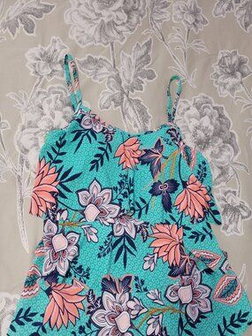 Carribean Joe Seafoam Print Tiered Ruffled Tankini Size 12 NWT